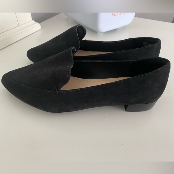 Black Suede Pointed Toe Loafers - Picture 1 of 6